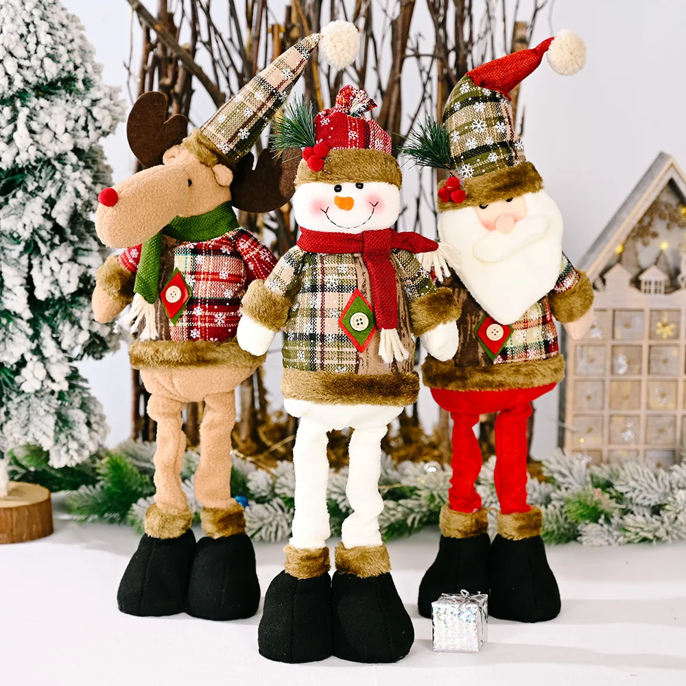 Cartoon Cute Style Christmas Decoration Doll Checked Cloth Scalable Doll Decoration Hotel Shopping Mall Christmas Decor Ornament