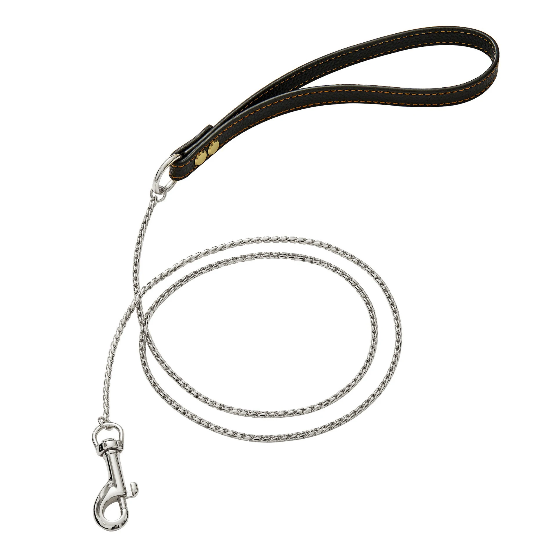 4MM Wide Gold Metal Dog Lead with Leather Handle Stainless Steel Chain 18K Gold Pet Leash Training