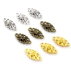30pcs/lot 16x8mm Antique Silver Plated Bronze Flower Connector Charm Pendant DIY Jewelry Supplies for Bracelet Necklace