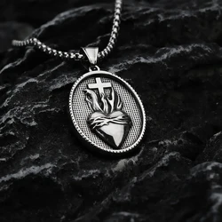European and American Style Retro Cross Love Oval Men's Personalized Pendant Jewelry Titanium Steel Necklace
