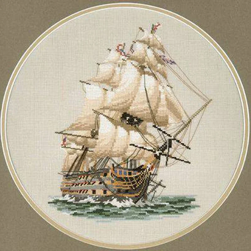 Amishop Top Quality Lovely Counted Cross Stitch Kit Ship Sailing On The Ocean Sea Against The Waves