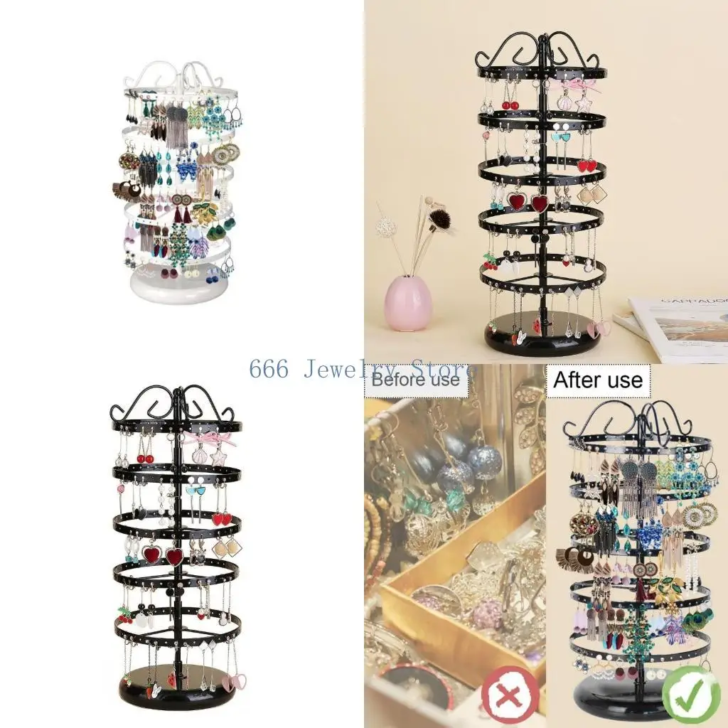 

F2TD 5 Tier Metal Rotating Earring Holder Jewelry 220 Holes Earring Storage Display Tower Rack Gift for Women Girl