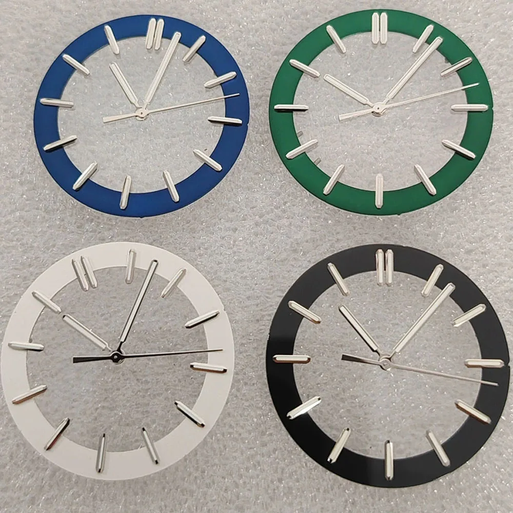 

31.8mm Watch Dial, Silver Nails Green Luminous Watch Face, for NH70 Movement Transparent Dial NH70 Hands Pointer Accessories