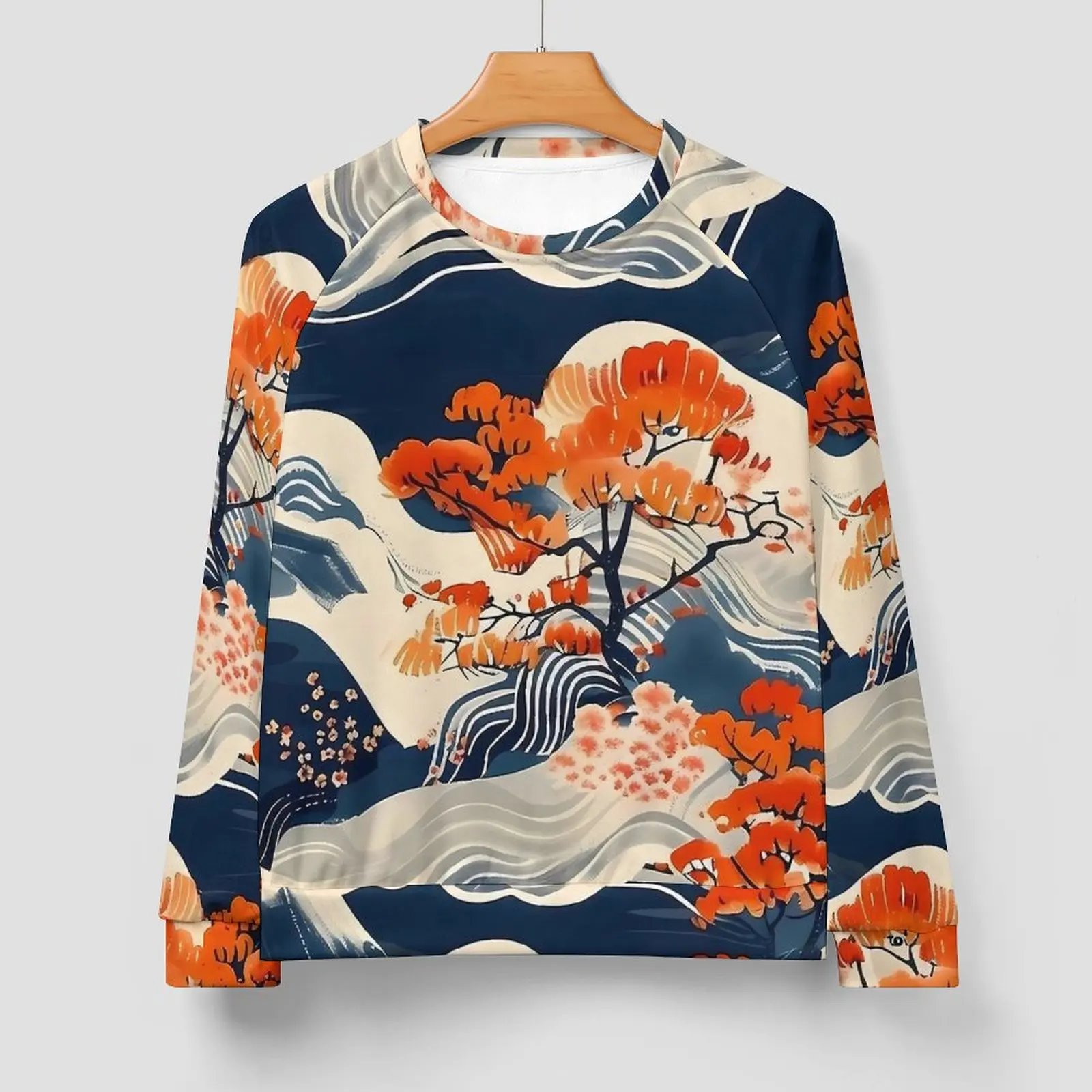 Retro Japanese Art Inspired Casual Hoodies Couple  Modern Hoodie Autumn Classic Pattern Sweatshirts Oversize Top