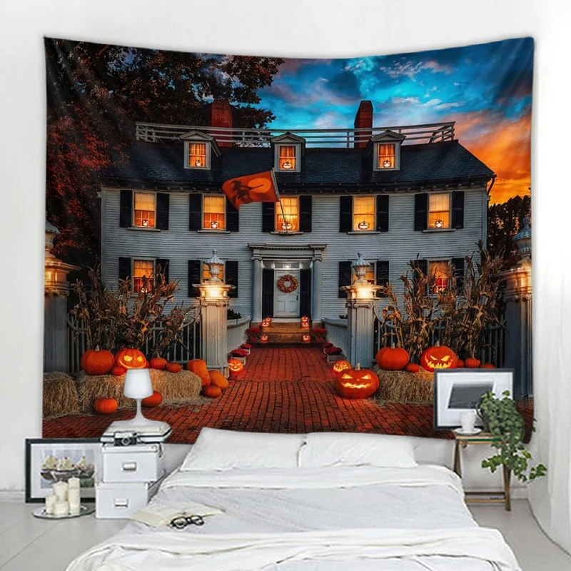 

halloween pumpkin house background decoration tapestry shampoo witchcraft boho hippie wall tapestry home decor tapestry