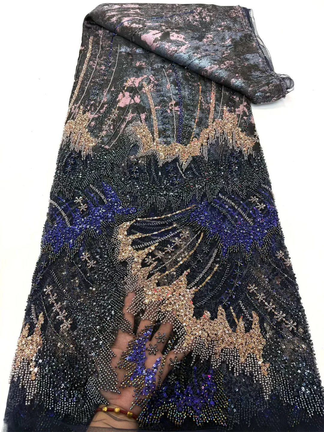 Tessuti di pizzo a rete francese ricamo paillettes tulle tessuto africano con perline per abiti da festa da donna cucito