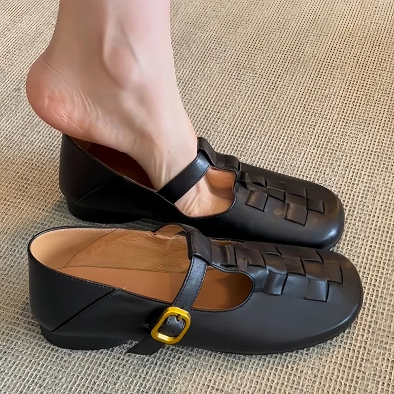 

Женская обувь Мэри Джейн, весна 2024, новые модные повседневные лоферы на плоской подошве, кожаные лоферы в стиле ретро с пряжкой и ремешком, простая стильная женская обувь, удобная обувь на плоской подошве