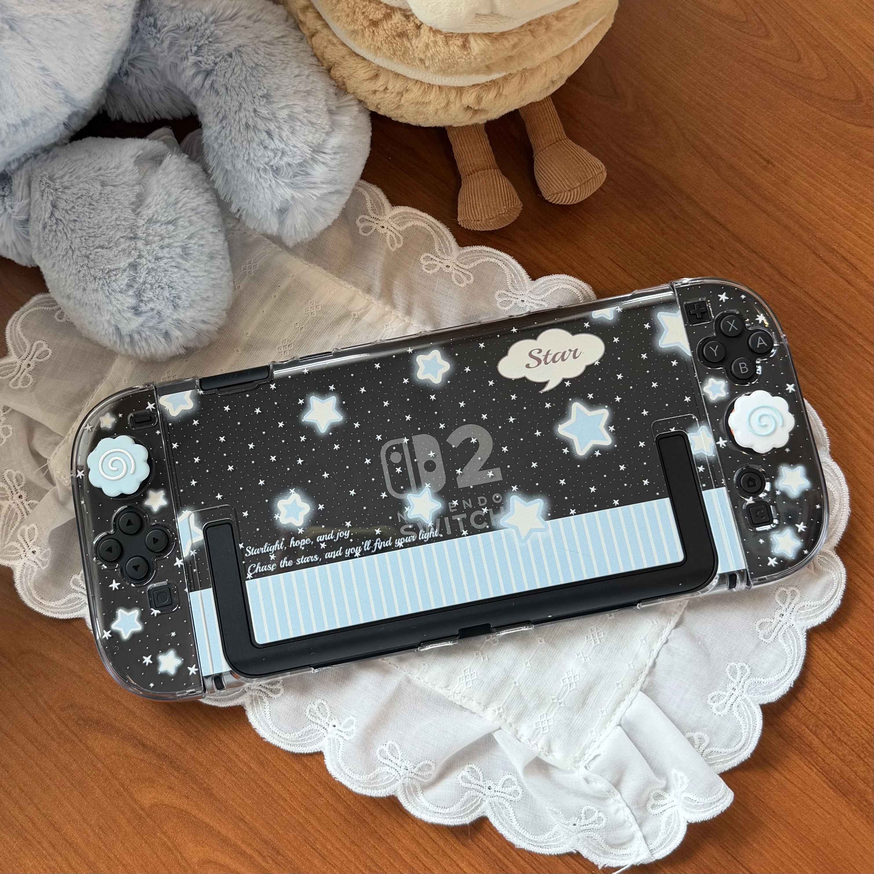 Original Switch 2 Protective Case Split Clear Hard Case Sea Salt Star Pattern For Gaming Console