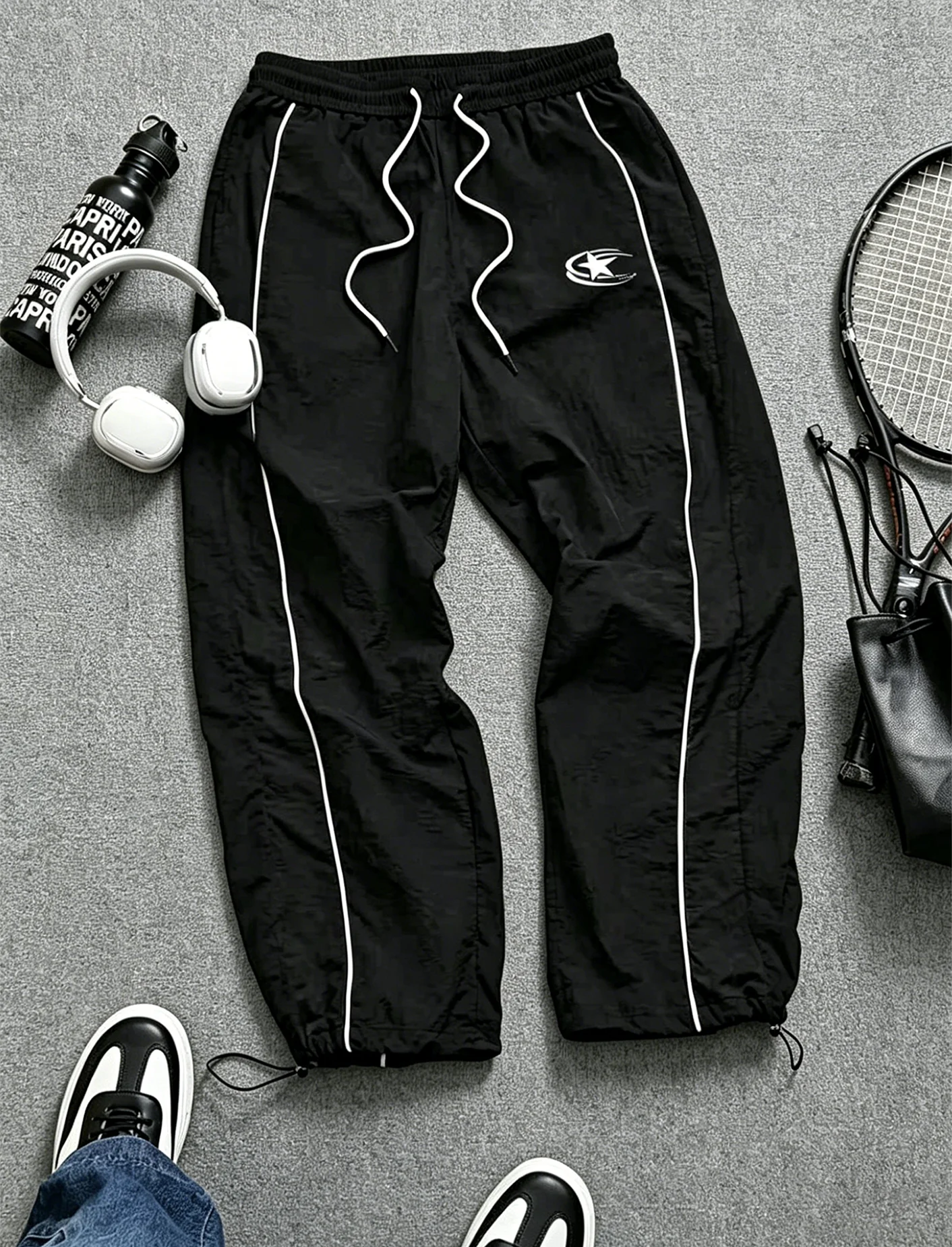 Men's Lightweight Star Logo Drawstring Joggers Baggy Track Pants Casual Sports Gym Streetwear Trousers for Spring Summer