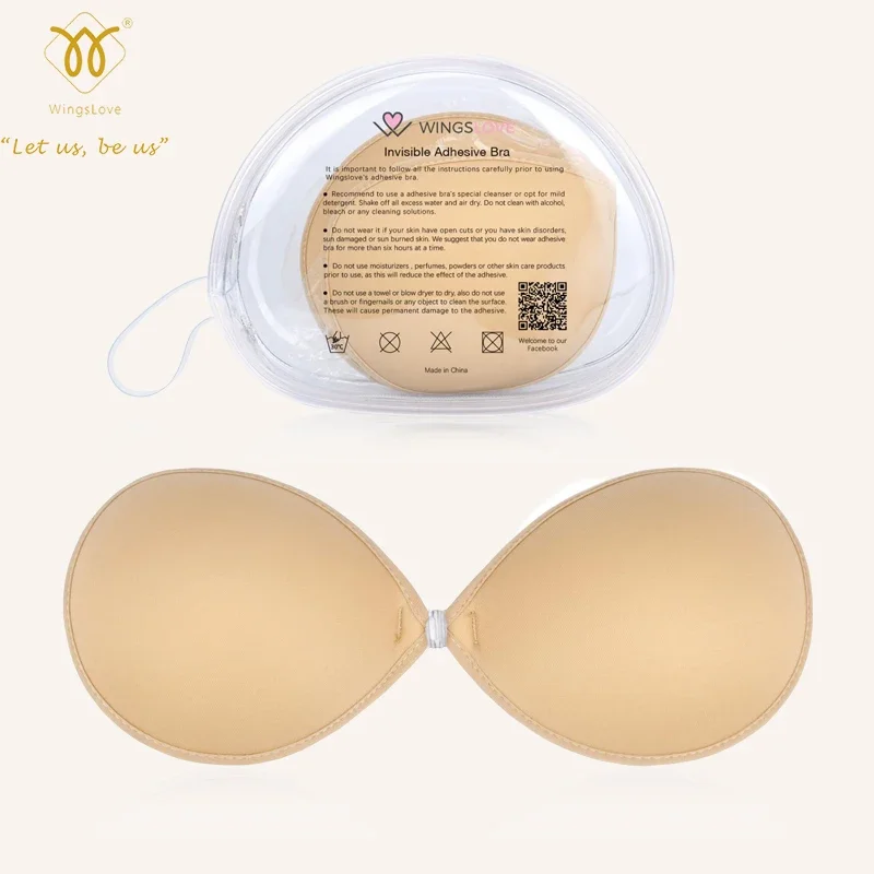 Wingslove  Invisible Strapless Silicone Bras For Women lightweight Large Cup Size Adhesive Stick Nipple Pads Cover for wedding