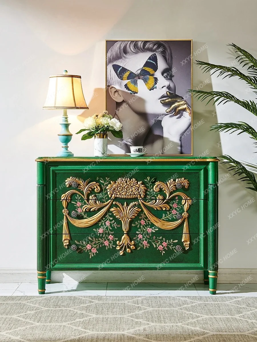 

L Style Chest of Drawers Solid Wood Decorative Style Bedroom Storage Vintage Living Room Painted Against Wall