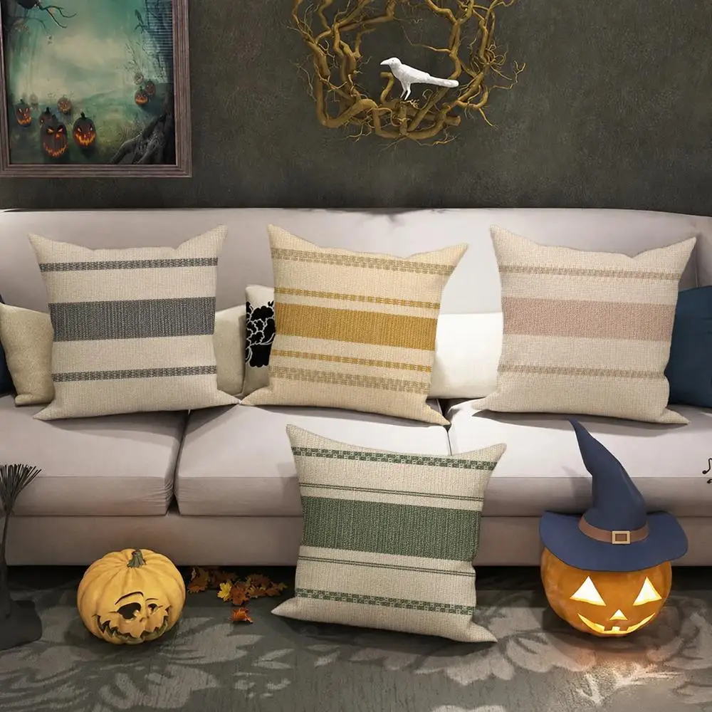 Natural Stripe Texture Art Cushion Cover Halloween decoration trick or treat cushion cover, ghost, pumpkin head, bat decoration