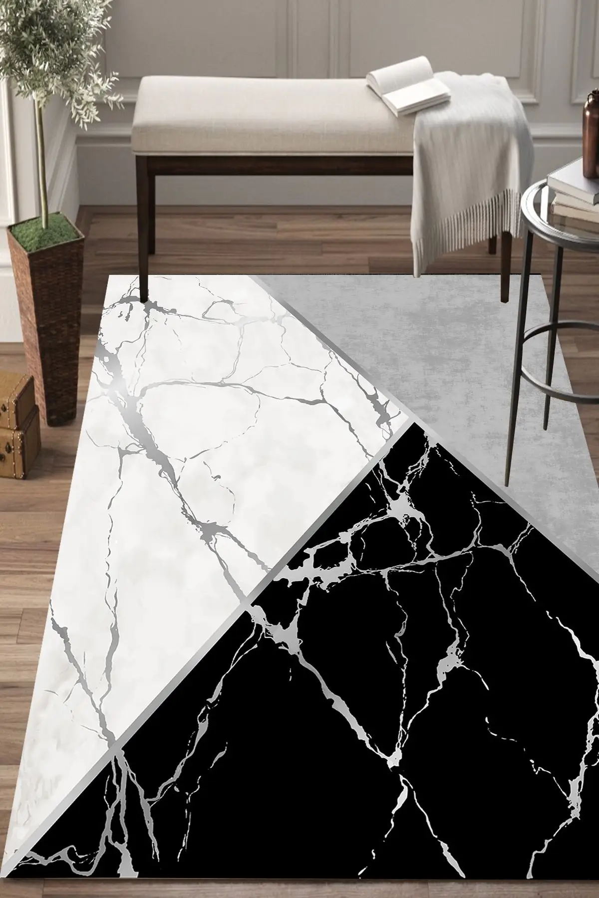 

DOLBOVI Osso gray black white triangle digital printing washable non non-slip floor kitchen rug Dts-27