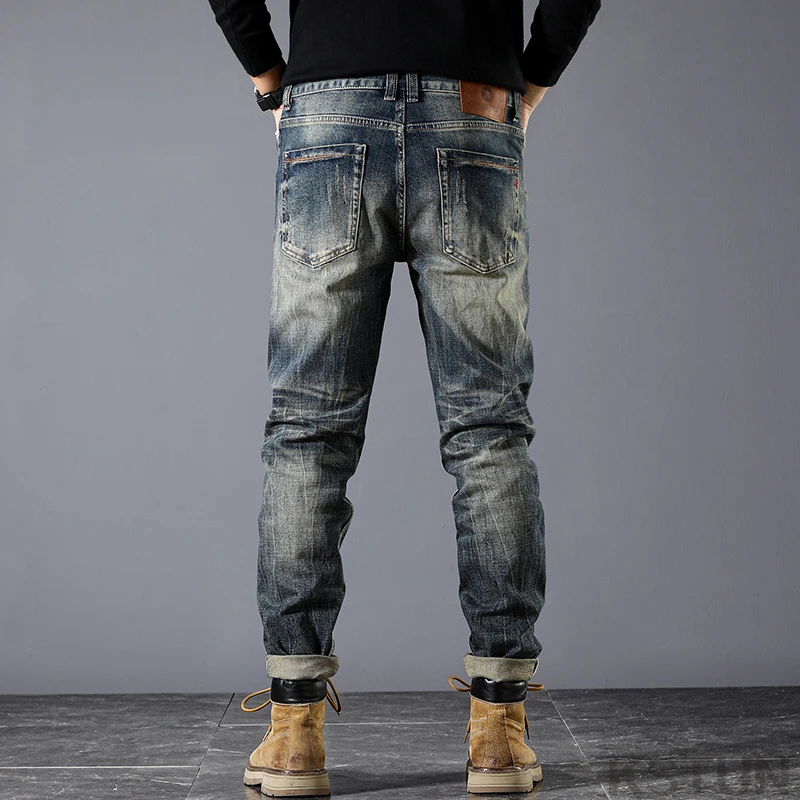 Jeans de Luxe Slim et Droit pour Homme, Pantalon en Denim, Hip Hop, Rétro, Bleu, Vêtements de Styliste, Original, FJ2024, Automne