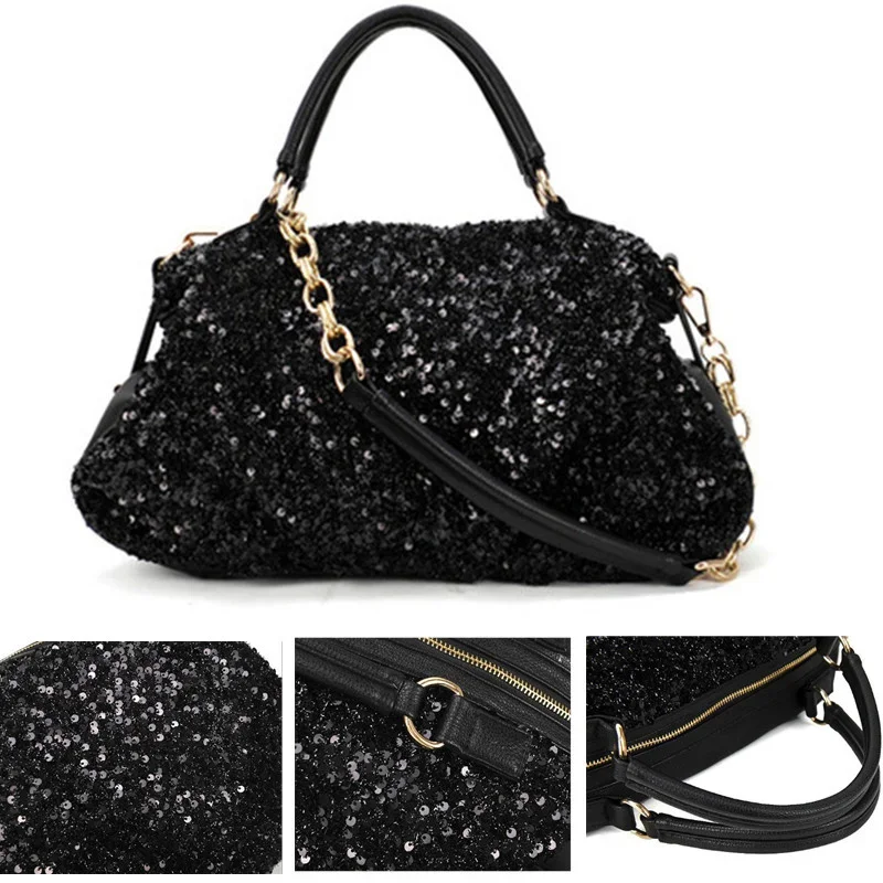 2024 New Women\'s Bag PU Leather Ladies Shoulder Bag Sequined Patent Leather sac Casual Wild Hand Ladle Shoulder bags Women bolsa