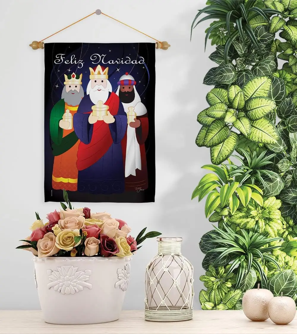 Feliz Navidad Garden Flag Bandera De Nativity Wall Decor Para Three King Tapestry Religious Holy Family Season Door Sign Christi