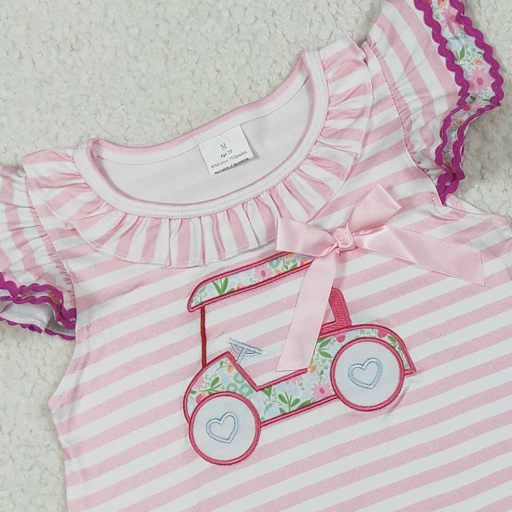 طفل الفتيات مجموعة الصيف مجموعة ملابس الأطفال السراويل الأزهار القوس شاحنة الغولف رفرفة كم تي شيرت الاطفال ملابس الحلو لطيف وتتسابق #3