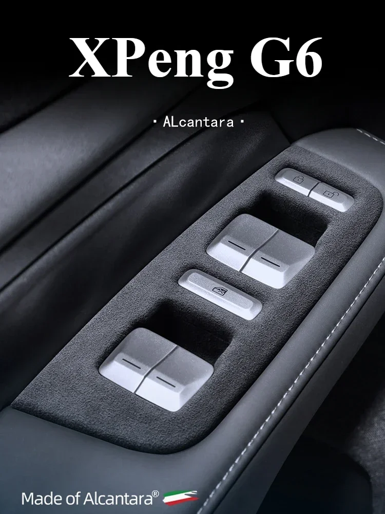 Car Window Lifter Key Panel Alcantara Suede Car Interior Upgrade Protective Sticker for XPeng G6