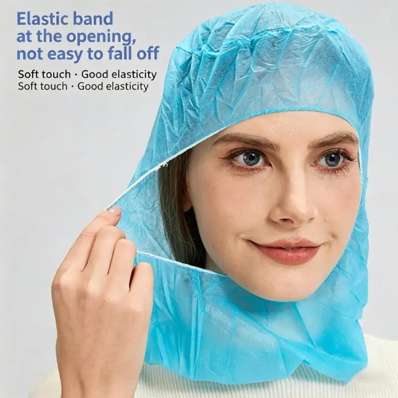 

G6KF 100Pcs Industrial Disposable Beard Hair Net Full Face Hood Caps Unisex Non-Woven Service Cooking Head