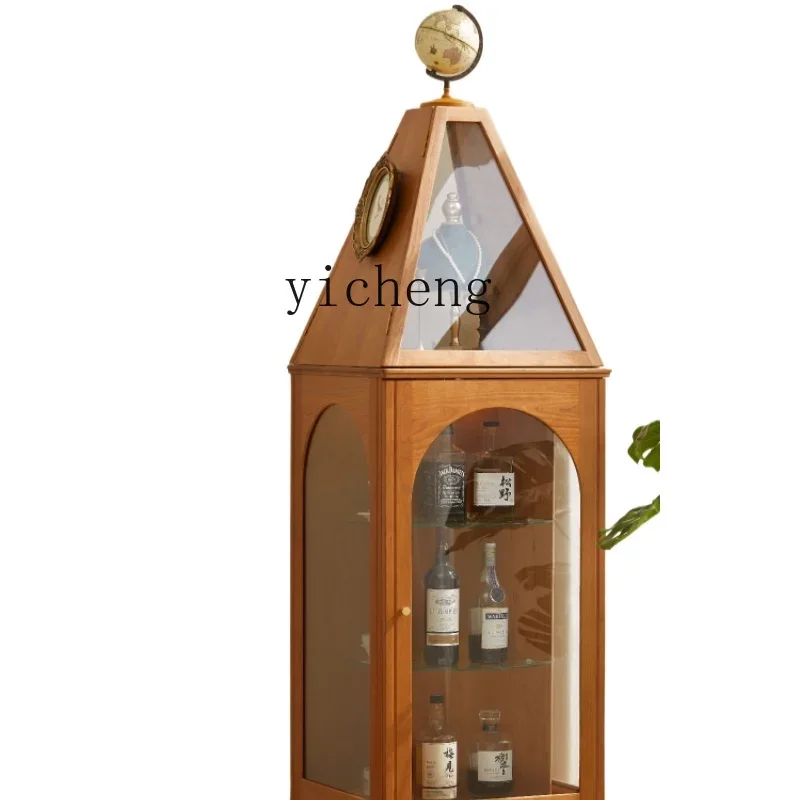 

ZF Vintage Display Cabinet Cherrywood Solid Wood Rotating Bookshelf Hand-Made Corner Cabinet Storage