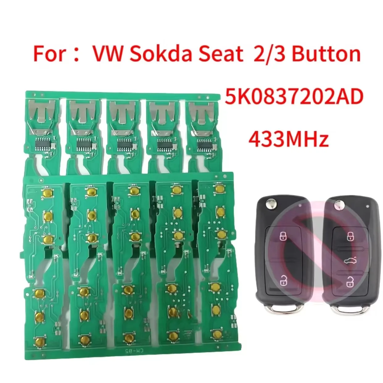 

Sunshine 5/10pcs 202AD Remote PCB 433MHz Flip Key Circuit Board Fob Mother Board for Touran Caddy Polo Jetta Passat Tiguan