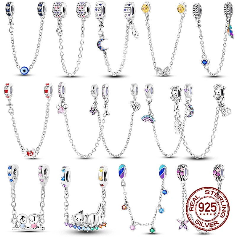 Ciondoli viola adorabili in argento sterling 925 con gatto, cane, farfalla, fiore, catena di sicurezza, pendenti pendenti adatti per bracciale