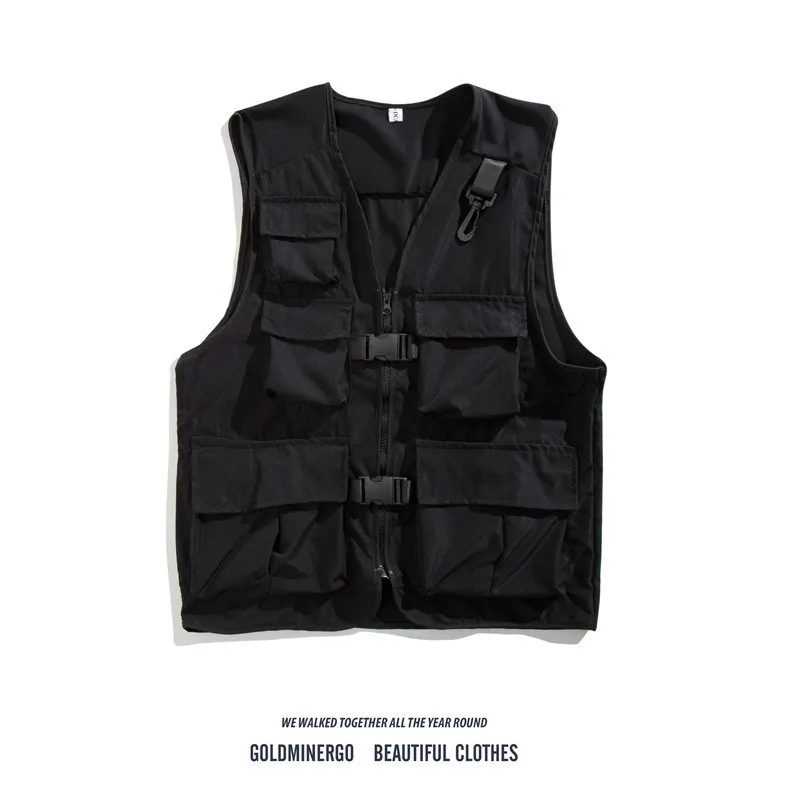 Multi-pocket workwear vests, men's street sports vests, loose waistcoats, sleeveless jackets waistcoat men