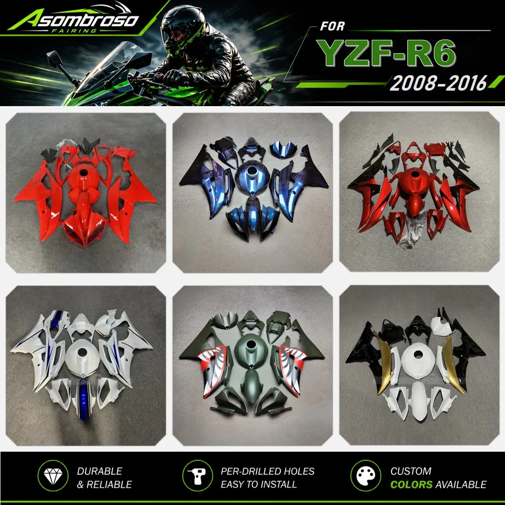 Full Set Sportbike Plastics Fit For YAMAHA YZF-R6 2008-2016 R6 08 09 10 11 12 13 14 15 16 Injection Fairing Kit