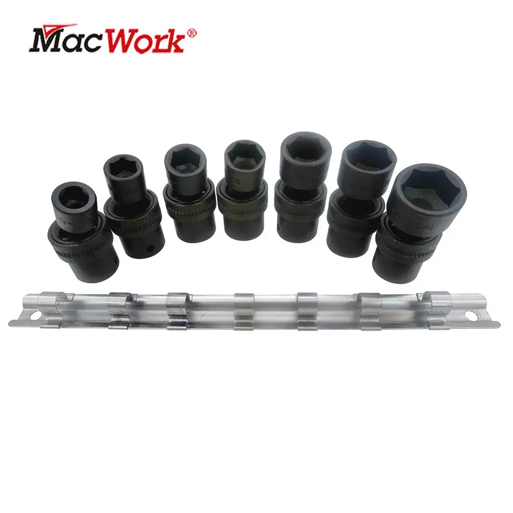 MacWork 7 Pcs 3/8 inch Drive 6 Point CRV Swivel Impact Socket Set Car Repair Hand Tools SAE 3/8