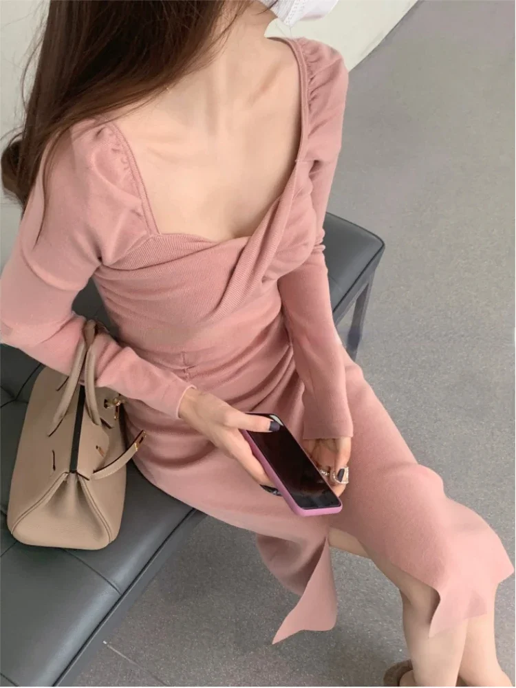 Winter Pink Vintage Sweet Dress Women Flods Designer Elegant Midi Dress Female Casual Korean Fashion One Piece Dress 2023 New