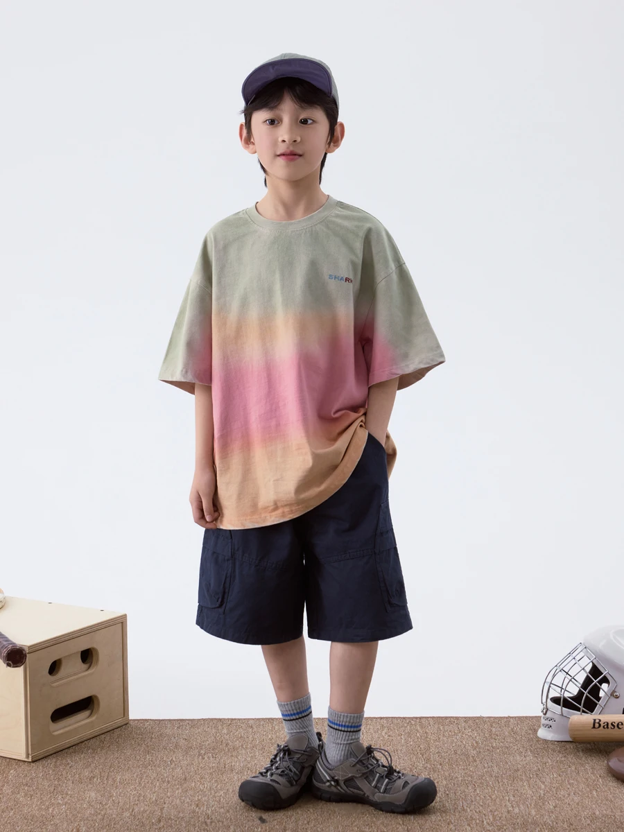 バンガーズファミリー-ヘビーウェイト-ピンク-tシャツ-春の新作-子供用-アウトドア-ルーズ-ソフト-男女兼用-キッズ-ラウンドネック-半袖