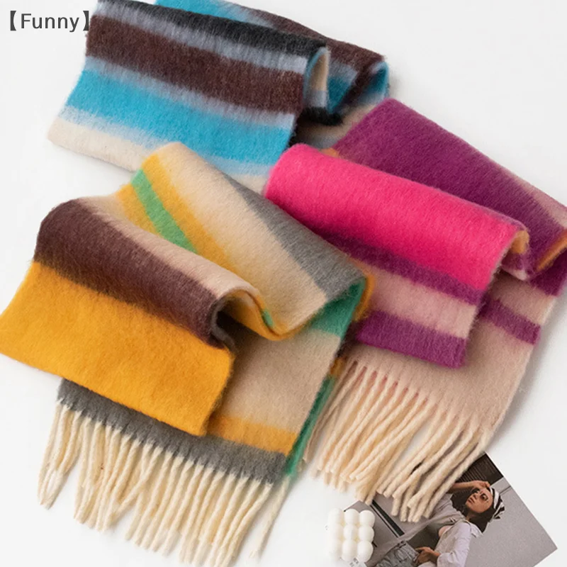 maveraFunnyautunno Inverno Dolce Sciarpa con nappe a righe retrò Moda Versatile Sciarpa per tenere al caldo