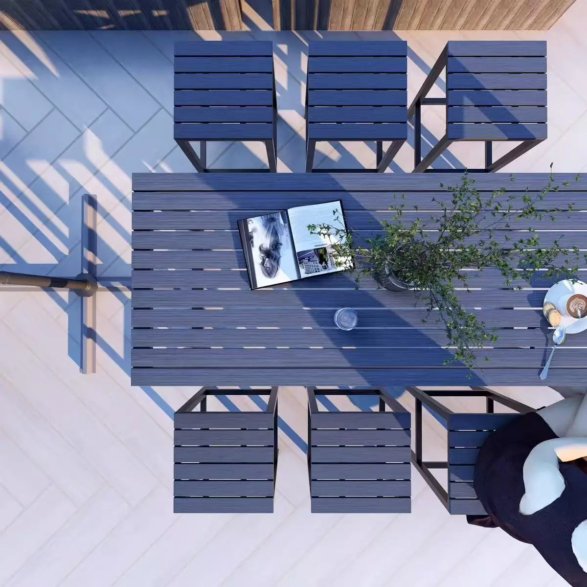 Outdoor outdoor courtyard leisure plastic wood tables and chairs high bar chairs open-air waterproof and anti-corrosion seaside