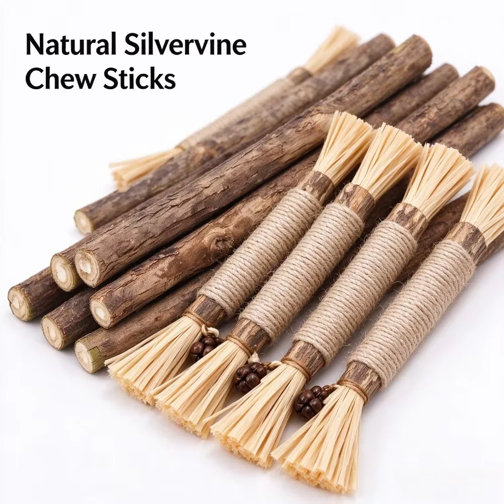 Cat Silvervine Chew Sticks Natural Matatabi Dental Care Toy Set for Teeth Cleaning Grinding Indoor Exercise Daily Play Activity
