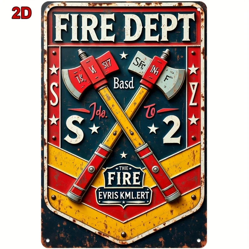 One piece,  vintage fire department metal tin sign with crossed firefighter axe theme metal decorative plaque suitable for bars