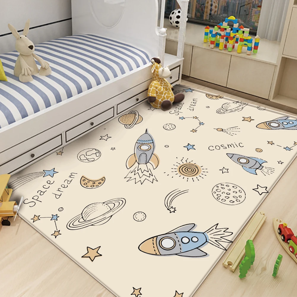 Cartoon Rocket Cosmic Carpet Non-slip Childrens Carpets Living Room Bedroom Alphanumeric Learning Game Carpet Mats Rug Baby Mat