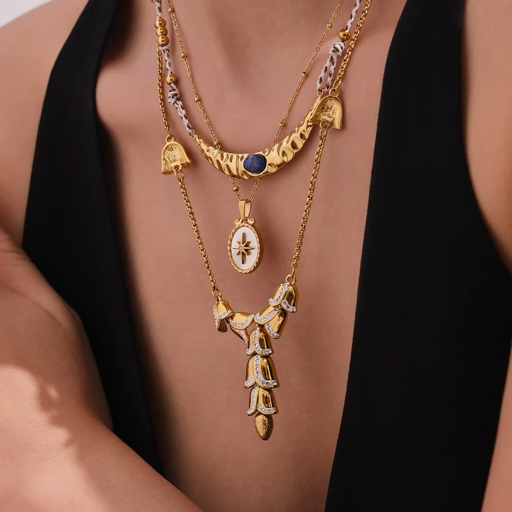ENFASHION Para Mujer Braided Rope Sapphire Pendant Necklace For Women's Stainless steel 18K Plated Gold Fashion Jewelry P253629