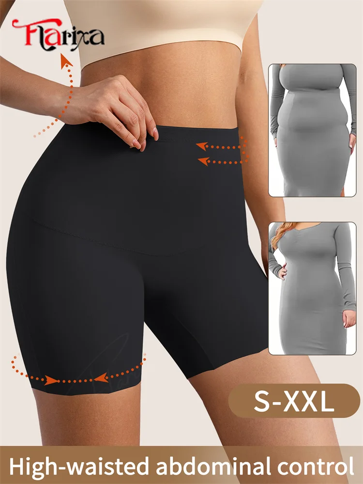 Flarixa Ice Silk High Waist Safety Shorts Women Tummy Control Butt Lifter Anti Chafing Shaping Panties Under Dress