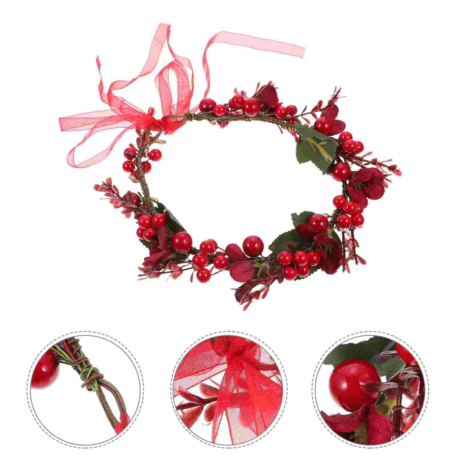 

Crown Christmas Wreath Bride Headband Headpiece Girls Berry Simulation Headdress