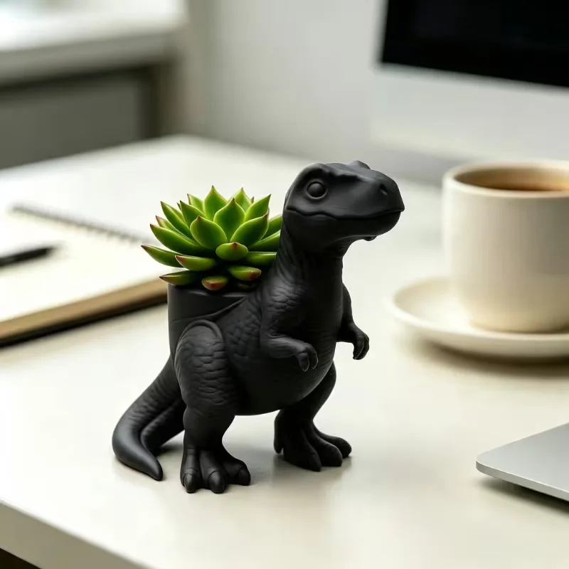 Mini Resin Dino Flower Pot, Cute Desktop Bonsai Pot T-Rex Dinosaur Succulent Planter Tabletop Decorative Plant Holder