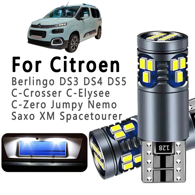 2Pcs T10 LED License Plate Bulbs For Citroen Berlingo DS3 DS4 DS5 C-Crosser C-Elysee C-Zero Jumpy Nemo Saxo Spacetourer XM