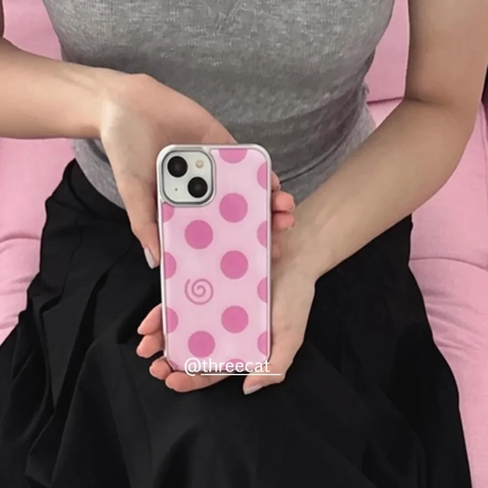 Korea Ins Lila Rosa Große Runde Welle Punkt Element Telefon Fall Für iPhone 17 16 15 14 Pro max 11 12 13 78 PLUS XR Anti Fall Abdeckung