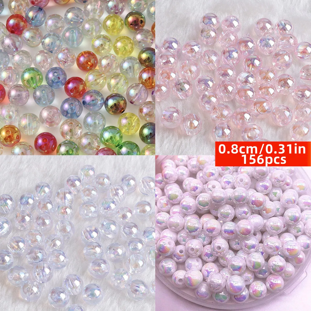 8mm 156pcs AB Color Transparent Round Beads Randomly Mixed Colors Acrylic For Jewelry Making Beads Bracelet Necklace