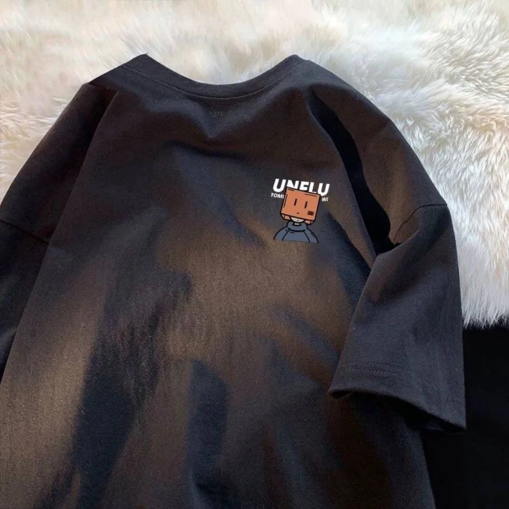 تي شيرت أمريكي ريترو للشباب برقبة دائرية وأكمام قصيرة للرجال أصلي كلاسيكي للشارع مقاس كبير كاجوال للجنسين