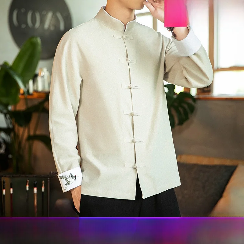 

Мужской китайский костюм Тан с длинными рукавами из хлопка и льна, спецодежда для традиционной китайской медицины, акупунктуры, массажа и технических процедур