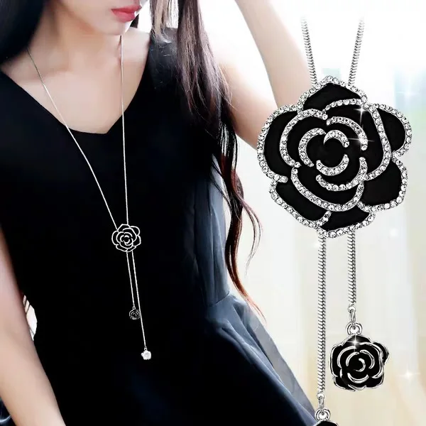 luxury necklace big brand camellia sweater chain 2024 new black rose pendant flower necklaces trending jewelry free shipping