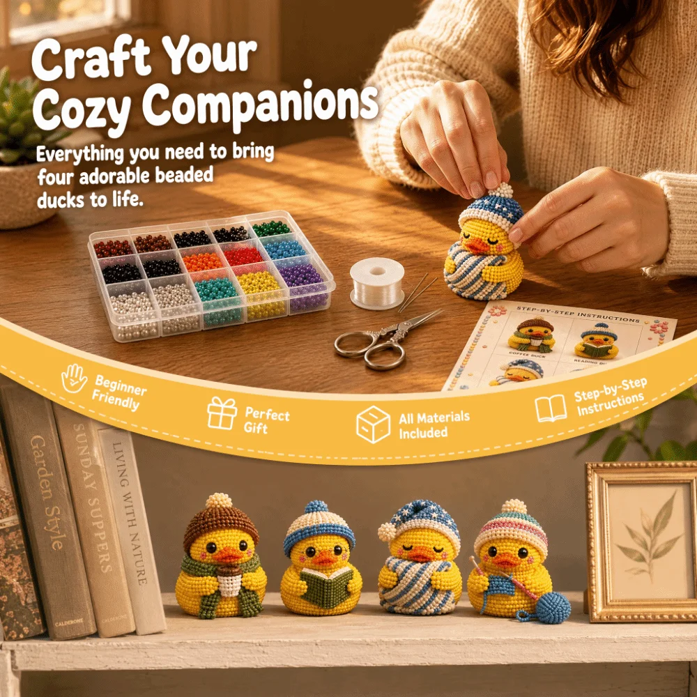 Tiny Beads 3D Beaded Duck Kit Animal Shape Creative Craft Handmade Bead Art Kit Cute Design 3D Beaded Ornament Set Gift Giving