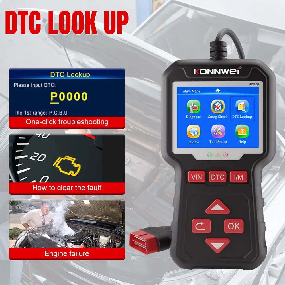 KONNWEI KW320 Car Scanner OBD2 EOBD Fault Diagnostic Tools Professional Automotive Scanner Read Erase Codes l/M Readiness