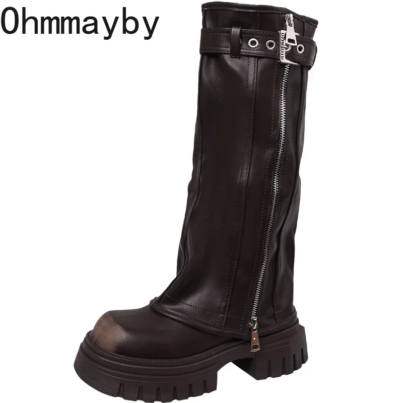 Chunky Knee High Boots Women Fashion Ladies Side Zippers Knight Long Boots 2024 New Autumn Winter Women's Shoes