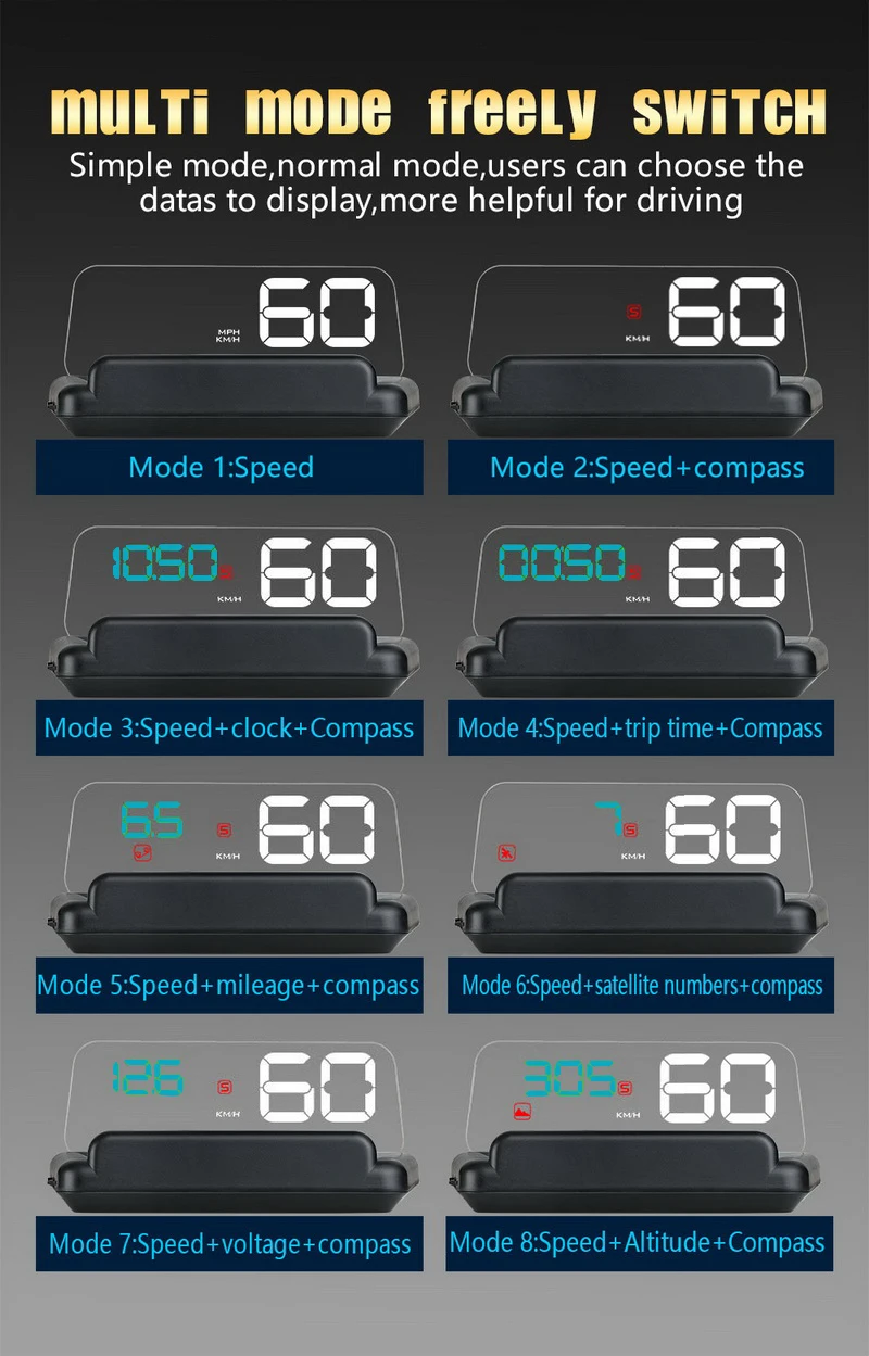 ​T900 Car HUD For All Vehicle GPS Speedometer Head Up Display With Reflection Car Speed Projector Over Speed Alarm